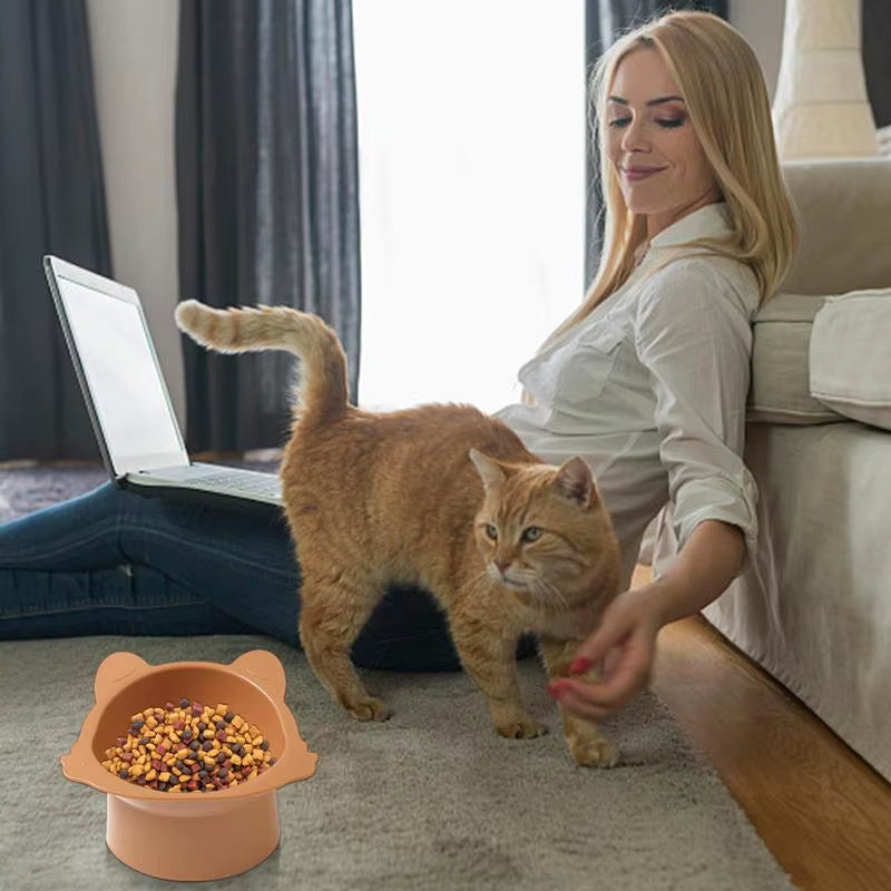 High Cat Food Bowl 400Ml Tilted Raised Pet Bowl Anti-Slip Elevated Cat Food Bowls Food Grade Pet Feeding Bowls for Food And