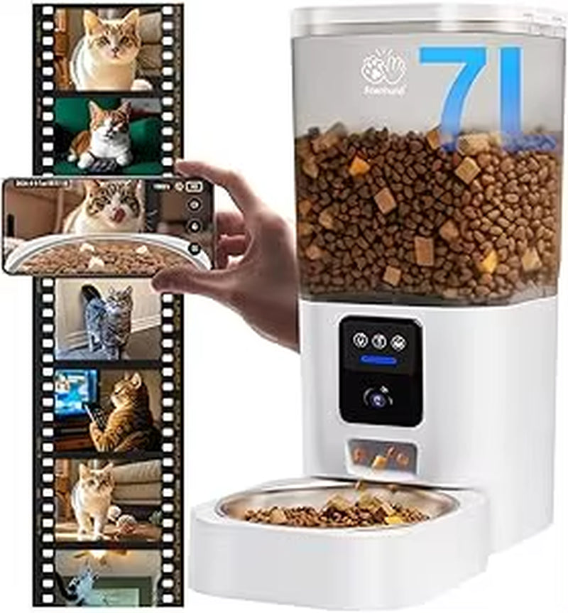 Automatic Cat Feeder with 2K Camera: 5G Wifi Automatic Dog Feeder with Night Vision,Cat Food Dispenser with 7L Large Food Storag