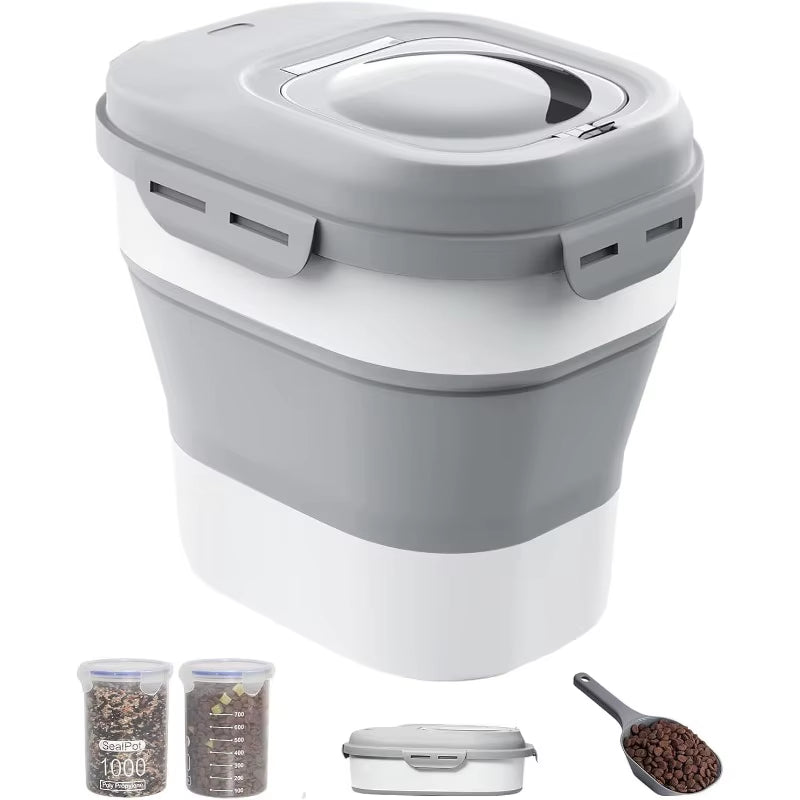 30-35 Lbs Dog Food Storage Container Collapsible Dog Food Container with Airtight Lids, Wheels, Scoop and 2Pcs Food Storage Cont