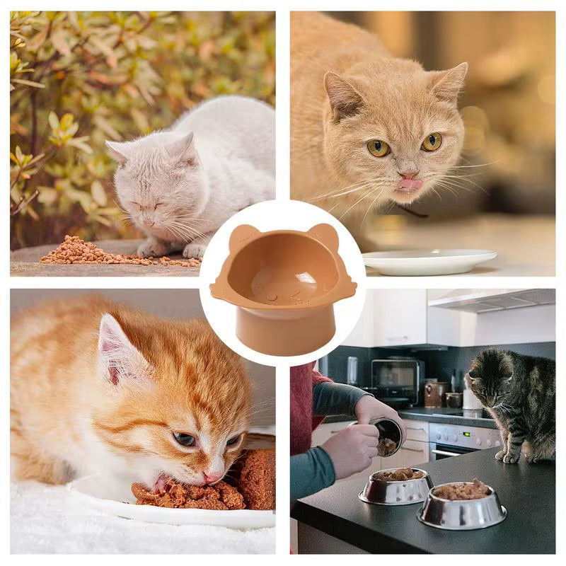 High Cat Food Bowl 400Ml Tilted Raised Pet Bowl Anti-Slip Elevated Cat Food Bowls Food Grade Pet Feeding Bowls for Food And