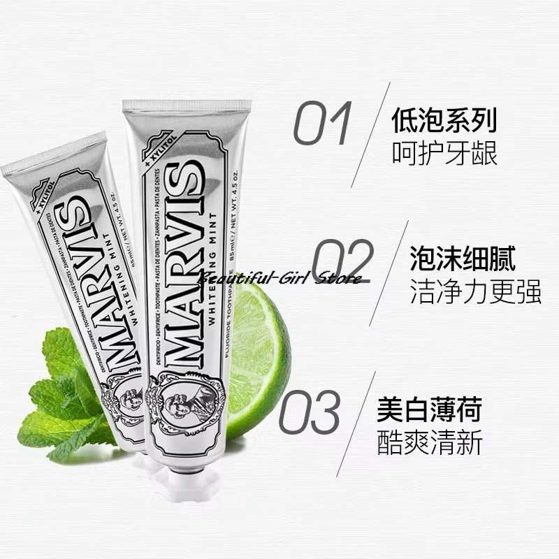 85Ml Italy Original Marvis Whitening Mint Freshen Breath and Remove Smoke Stains Toothpaste